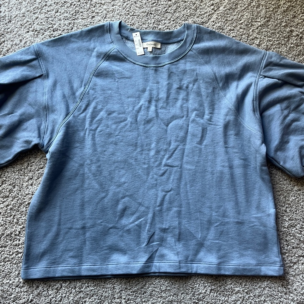 NWT Madewell Blue Crewneck Sweatshirt with puff sleeves -large